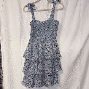 Blue Floral Tiered Dress